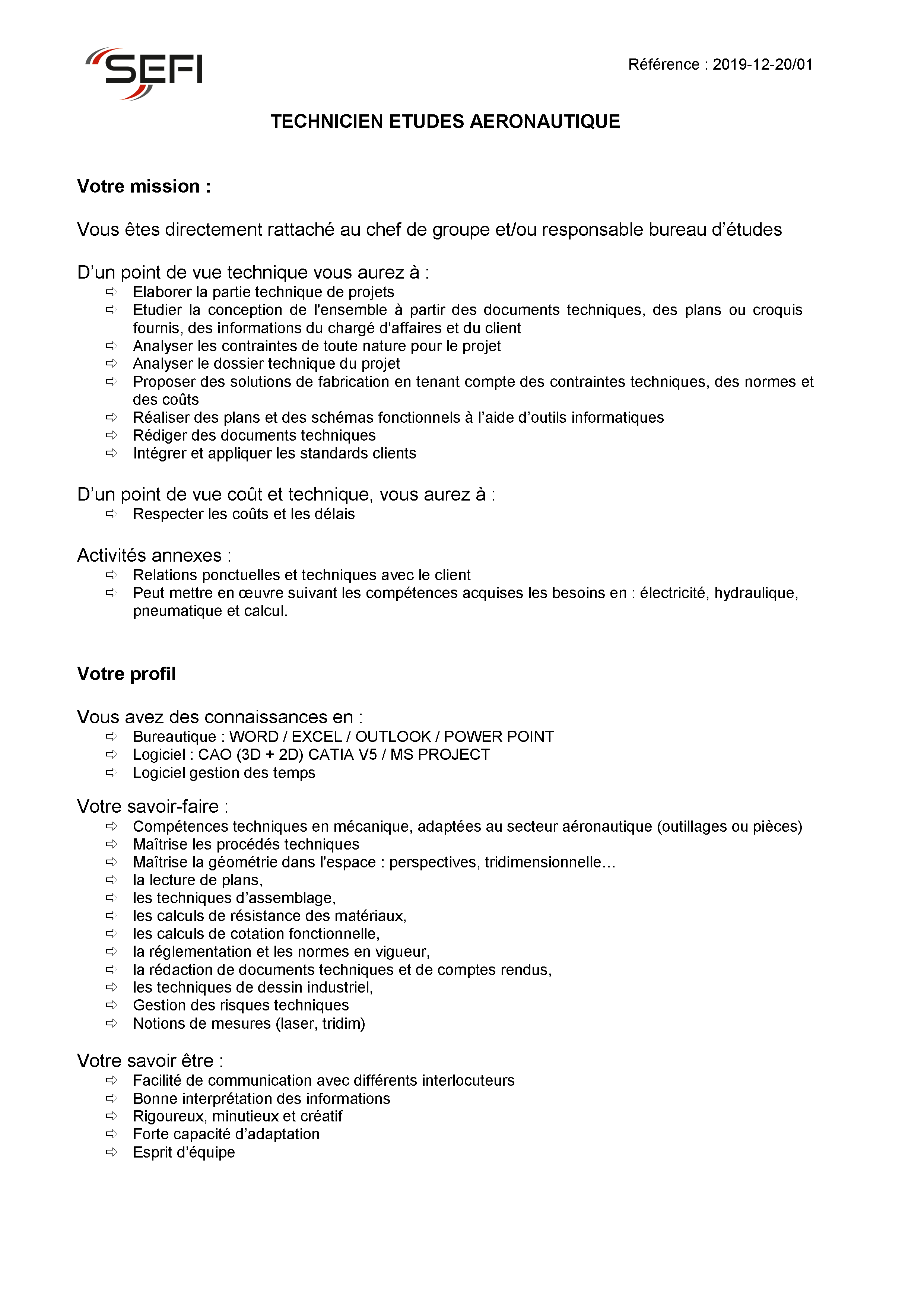 Technicien Etudes Aeronautique